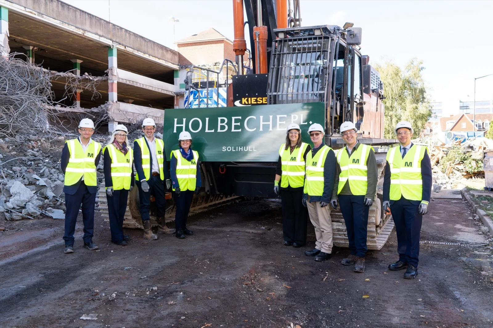 Muse and Solihull Council at the start of demolition beside the part-demolished Mell Square multi-storey car park